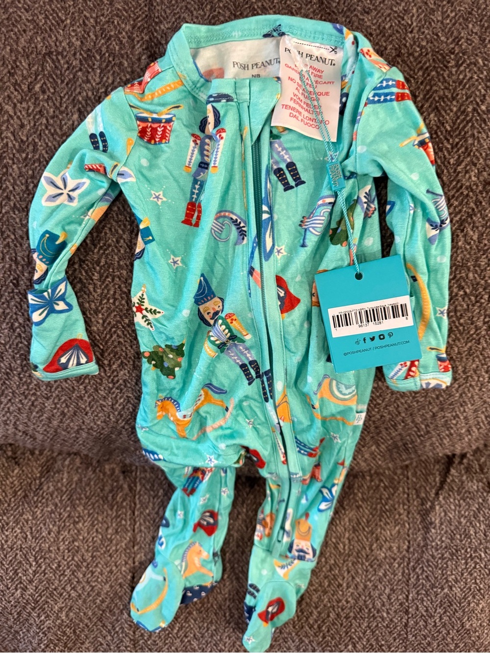 Posh Peanut Teal Holiday Nutcracker Footed One-Piece
